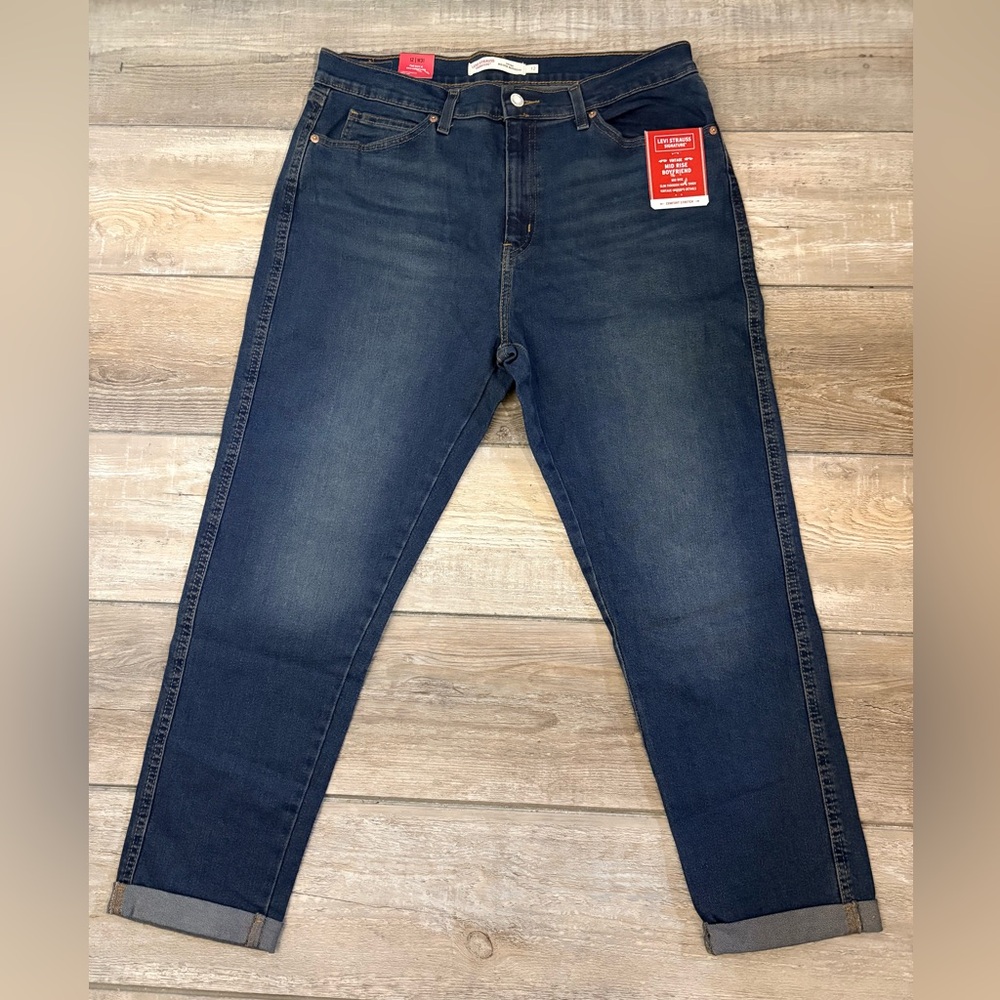 Levi Strauss Signature Jeans 12 Mid Rise Boyfriend Dark Wash Stretch NWT